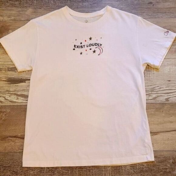 EUC- Converse Women’s Graphic “Exist Loudly” Stars Moon Short Sleeve Tee- Size M - Picture 1 of 5